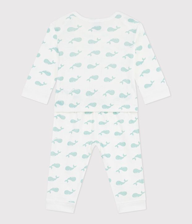 Pijama sin pies de algod&oacute;n con estampado de ballenas para beb&eacute; blanco/azul