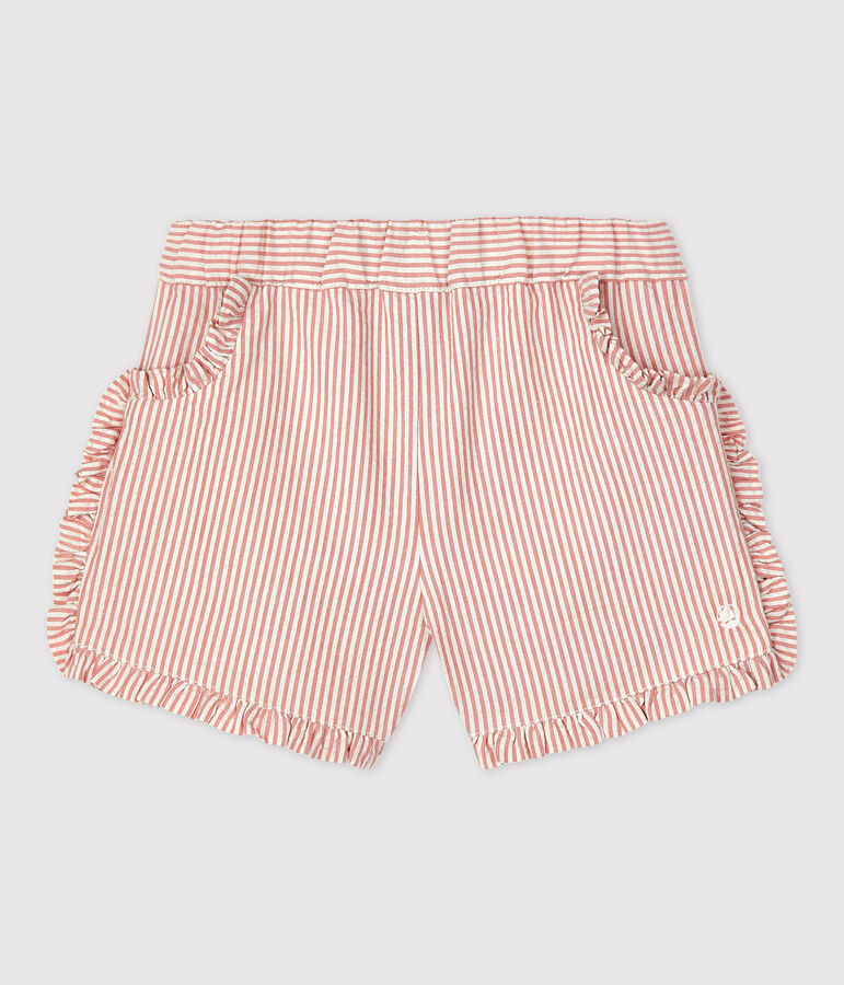 Shorts a rayas de tejido milrayas ecol&oacute;gico de beb&eacute; rosa PAPAYE/ MARSHMALLOW