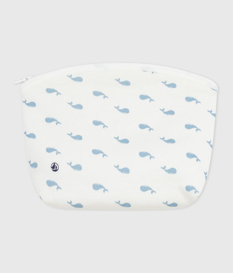 Bolsa de mano de algod&oacute;n con estampado de ballenas para beb&eacute; blanco/azul