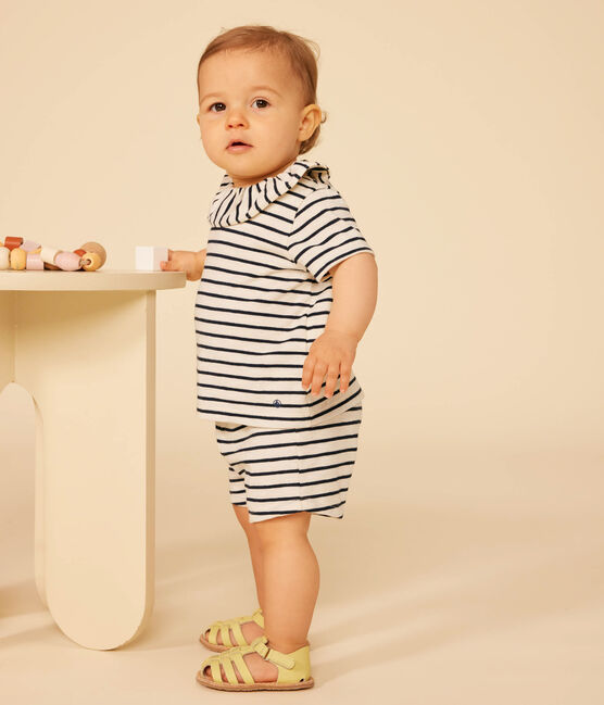 Blusa de manga corta de punto para bebé blanco AVALANCHE/azul SMOKING