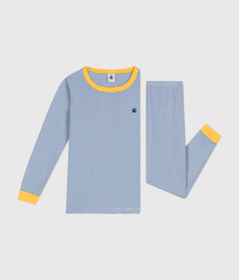 Pijama infantil de algod&oacute;n a rayas azul/blanco