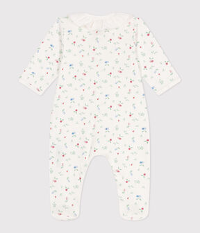 Pijama de algodón con cuello y flores para bebé blanco MARSHMALLOW/blanco MULTICO