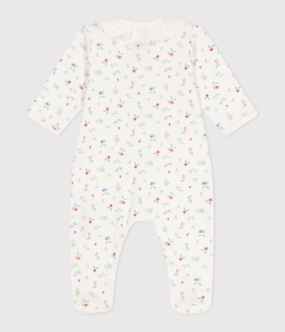 Pijama de algodón con cuello y flores para bebé blanco MARSHMALLOW/blanco MULTICO