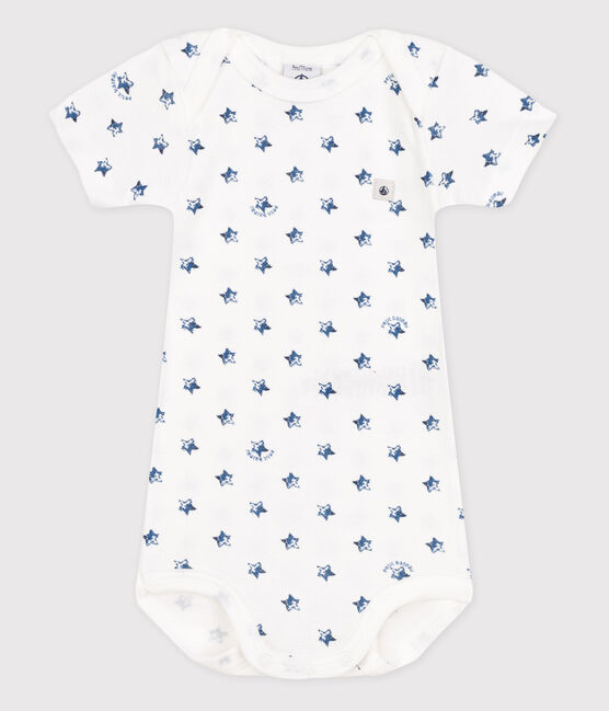 Bodi de manga corta para bebé blanco ECUME/azul MEDIEVAL