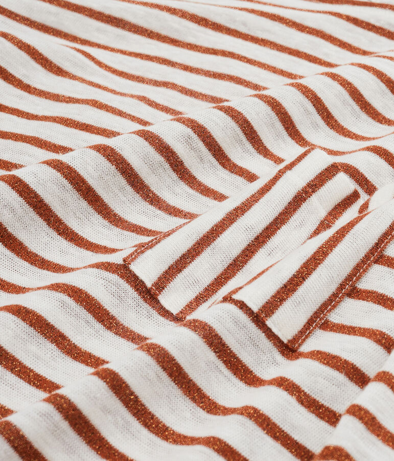 Camiseta manga larga de lino para mujer blanco MARSHMALLOW/rosa COPPER CN