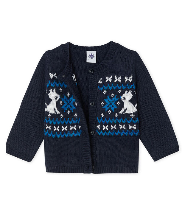 C&aacute;rdigan para beb&eacute; ni&ntilde;o de lana y algod&oacute;n azul/multicolor