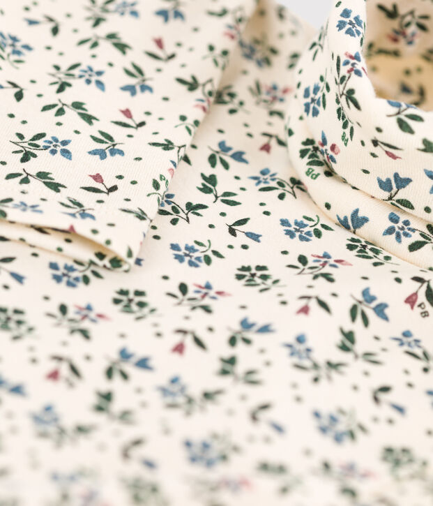 Camiseta de cuello alto de algod&oacute;n con estampado de flores para ni&ntilde;a crudo/verde/multicolor