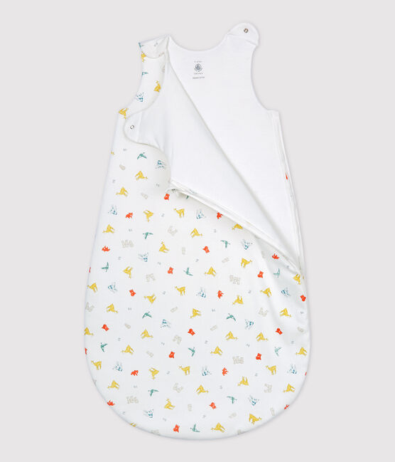 Saco de bebé con estampado de animales coloridos de algodón orgánico blanco MARSHMALLOW/blanco MULTICO