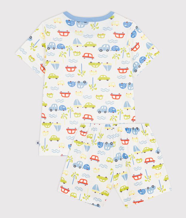 Pijama corto infantil de algod&oacute;n con estampado de coches blanco/multicolor