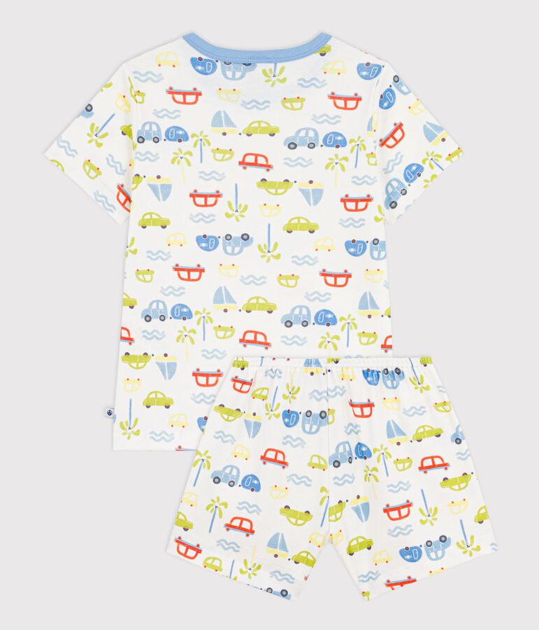 Pijama corto infantil de algod&oacute;n con estampado de coches blanco MARSHMALLOW/blanco MULTICO