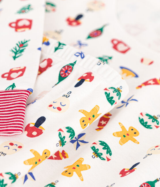 Pijama de algodón con estampado de Navidad blanco MARSHMALLOW/blanco MULTICO