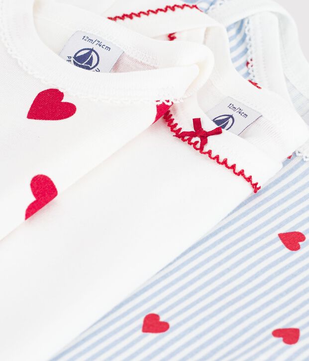 Juego de bodis de algod&oacute;n de manga larga con estampado de corazones para beb&eacute; multicolor