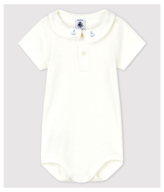Body con cuello bordado de algodón de bebé niño blanco MARSHMALLOW