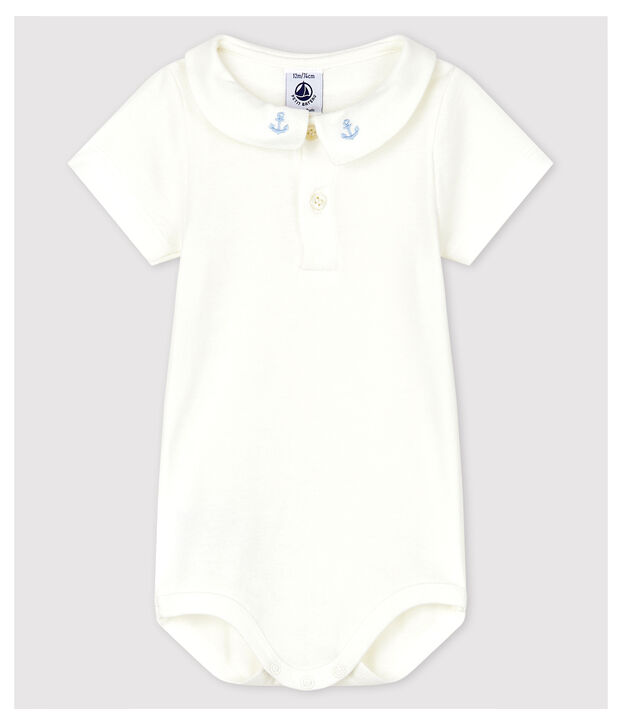 Body con cuello bordado de algod&oacute;n de beb&eacute; ni&ntilde;o blanco