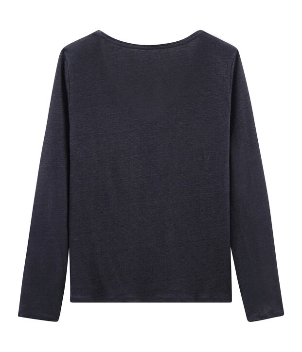 Camiseta manga larga de lino irisada para mujer azul/rosa