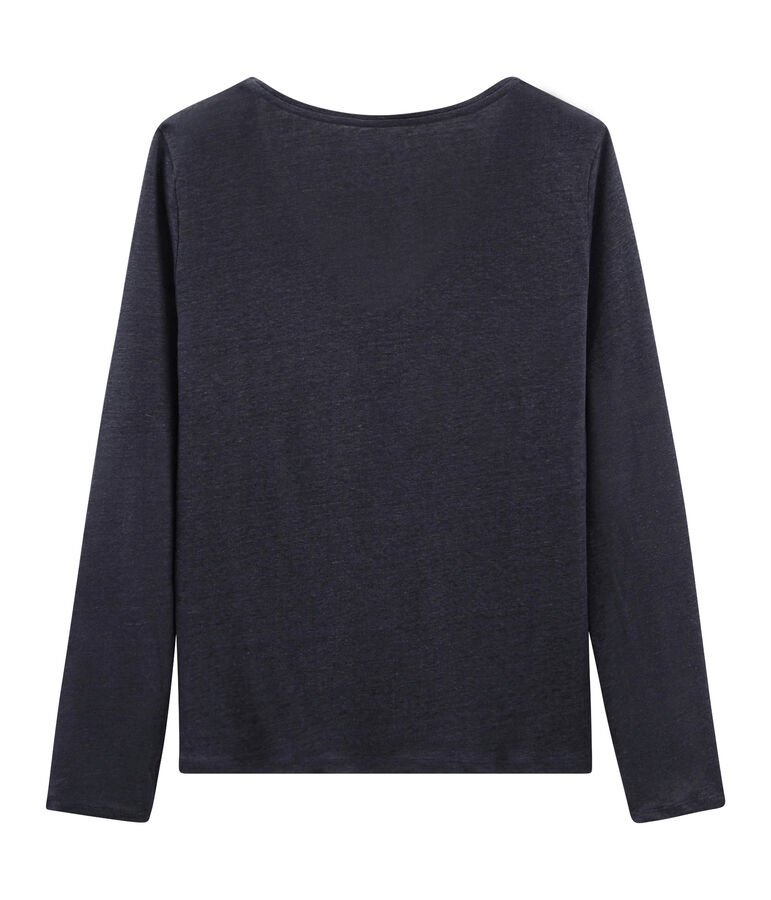 Camiseta manga larga de lino irisada para mujer azul/rosa