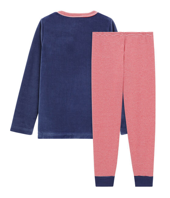 Pijama de terciopelo para niño pequeño azul CHALOUPE/blanco MULTICO