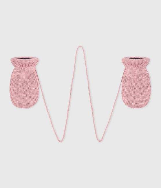 Manoplas de punto tricotado con forro polar para bebé rosa CHARME