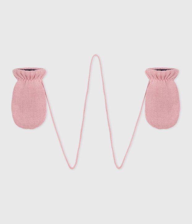 Manoplas de punto tricotado con forro polar para beb&eacute; rosa