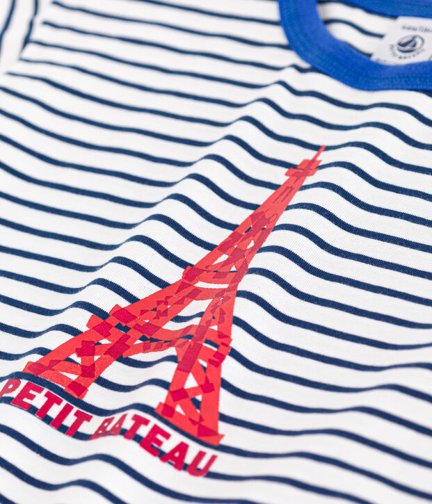 Camiseta infantil de punto de manga corta blanco/azul