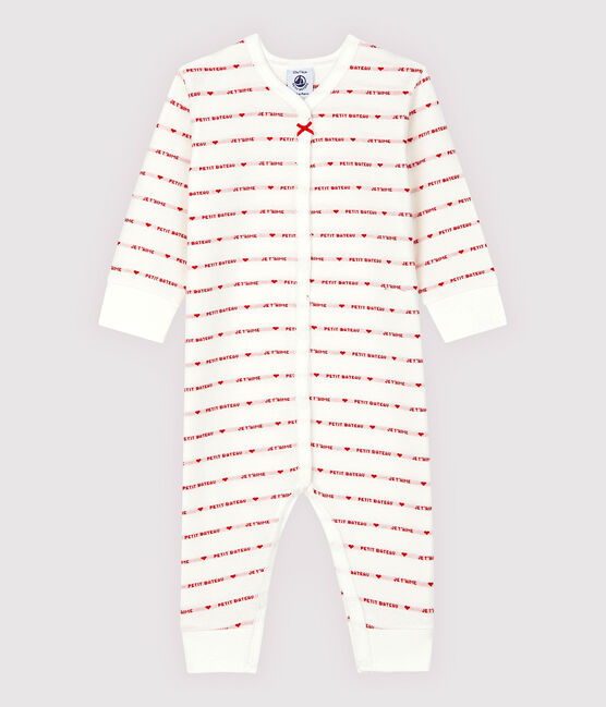 Pijama enterizo sin pies de Petit Bateau con "Je T'aime" en jacquard de bebé blanco MARSHMALLOW/rojo TERKUIT