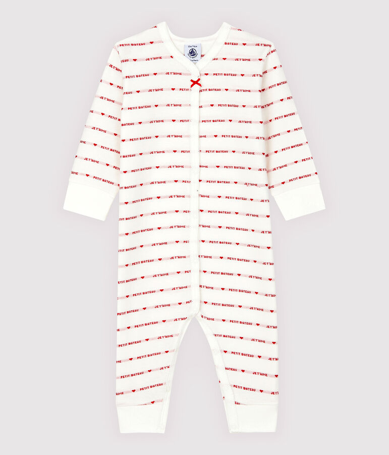 Pijama enterizo sin pies de Petit Bateau con Je T'aime en jacquard de beb&eacute; blanco/rojo