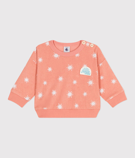 Sudadera de rizo de algodón con estampado de soles para bebé naranja ABRICOT/ MARSHMALLOW