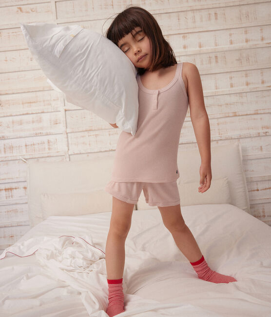 Pijama infantil corto y top liso de algodón y lyocell rosa SALINE