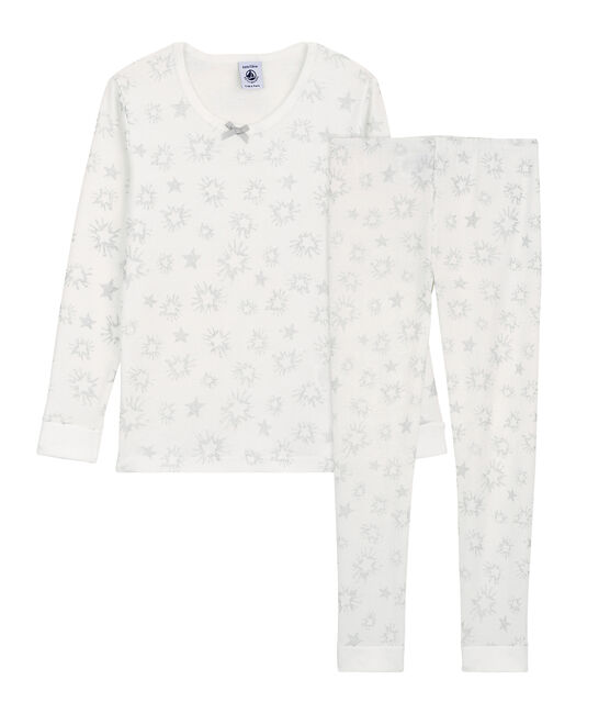 Pijama snugfit con estampado de estrellas con purpurina de niña de algodón blanco MARSHMALLOW/blanco MULTICO