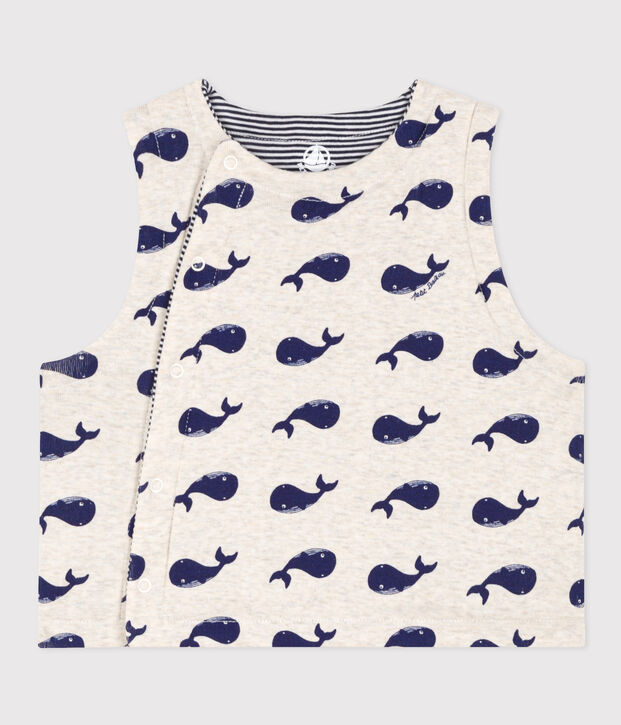 Chaleco reversible de algod&oacute;n con ballenas para beb&eacute; beige/azul