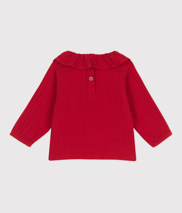 Blusa de manga larga de gasa de algod&oacute;n para beb&eacute; rojo