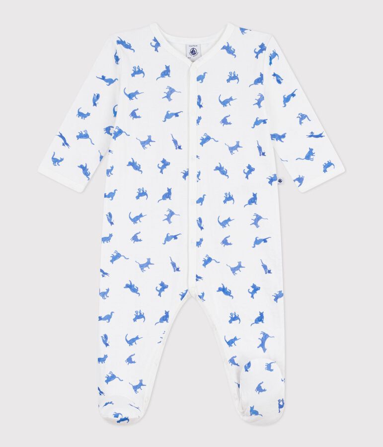 Pijama de t&uacute;bico con estampado de gato para beb&eacute; blanco/azul