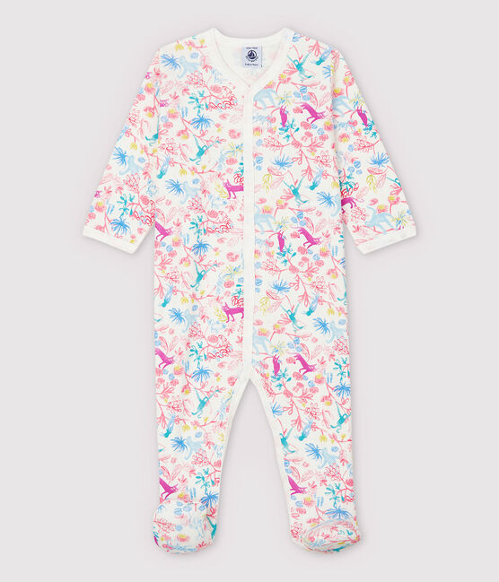 Pijama enterizo de jungla de algodón de bebé niña blanco MARSHMALLOW/blanco MULTICO