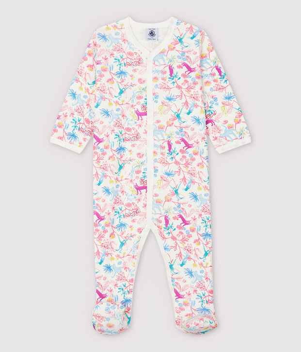 Pijama enterizo de jungla de algod&oacute;n de beb&eacute; ni&ntilde;a blanco/multicolor