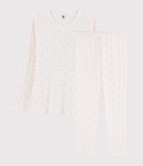 Pijama de lunares multicolores de algodón ecológico de chica/mujer blanco MARSHMALLOW/blanco MULTICO