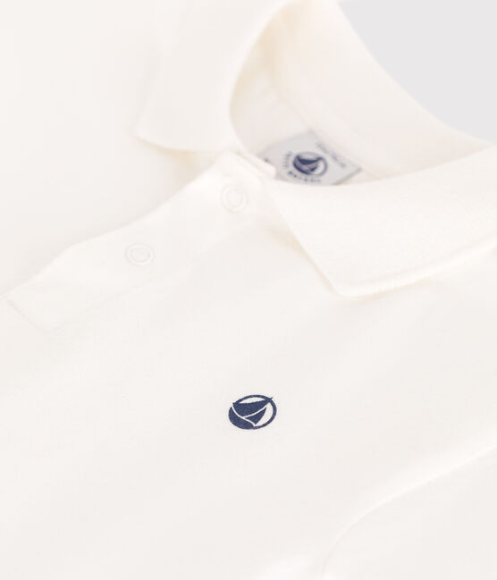 Polo liso de manga corta de algodón para bebé blanco MARSHMALLOW