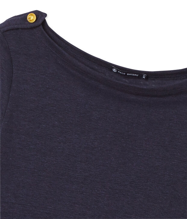 Camiseta manga larga de lino para mujer azul