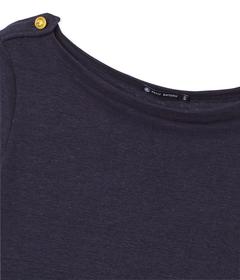 Camiseta manga larga de lino para mujer azul SMOKING