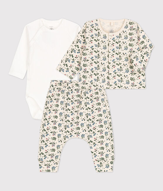 Conjunto de 3 piezas de algodón con estampado de flores para bebé blanco AVALANCHE/ MULTICO