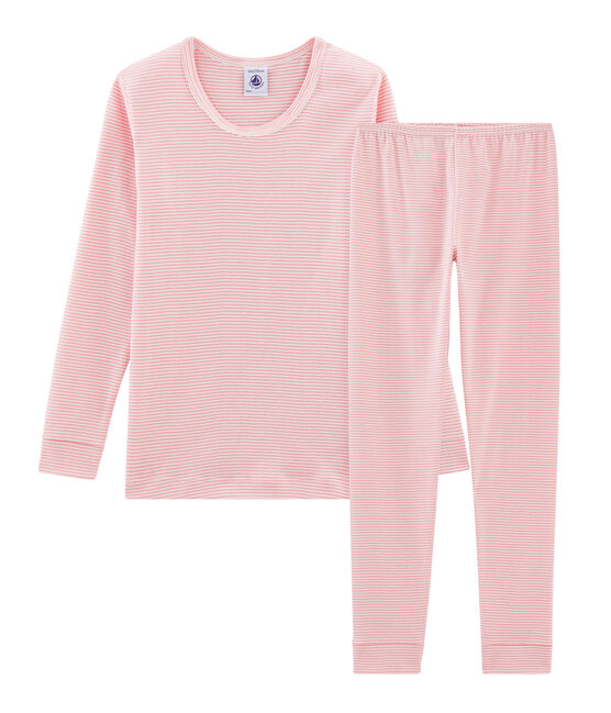 Pijama de corte muy ajustado de punto para niña rosa CHARME/blanco MARSHMALLOW