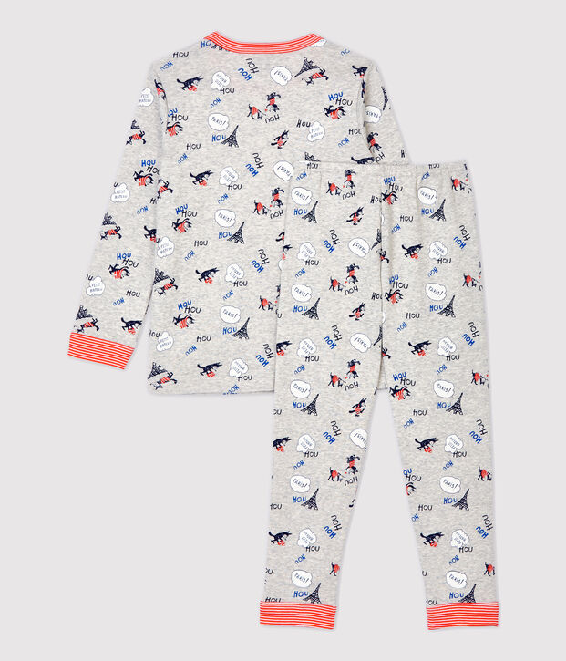 Pijama con estampado de Par&iacute;s de ni&ntilde;o de algod&oacute;n org&aacute;nico gris/multicolor