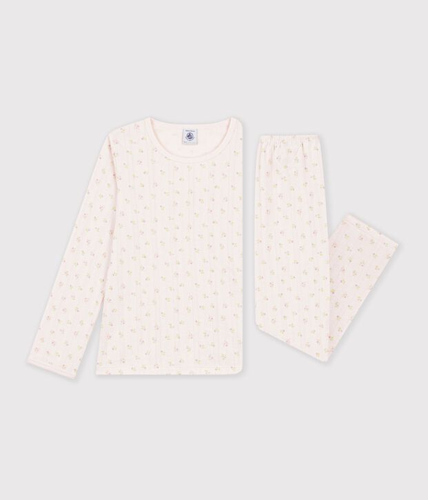 Pyjama femme en coton ajour&eacute; beige/rosa/multicolor