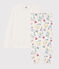 Pijama de chica - mujer con flores de dos materiales blanco MARSHMALLOW/blanco MULTICO