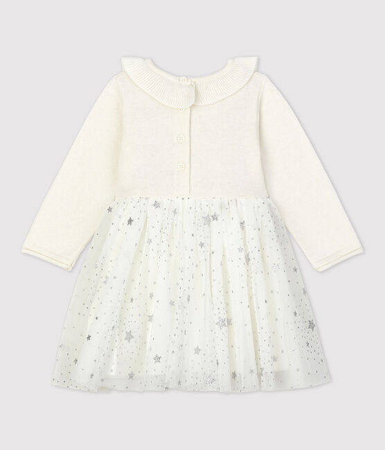 Vestido de tejido de punto de bebé. blanco MARSHMALLOW/gris ARGENT