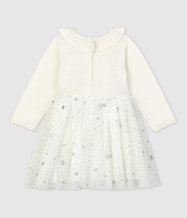 Vestido de tejido de punto de beb&eacute;. blanco/gris