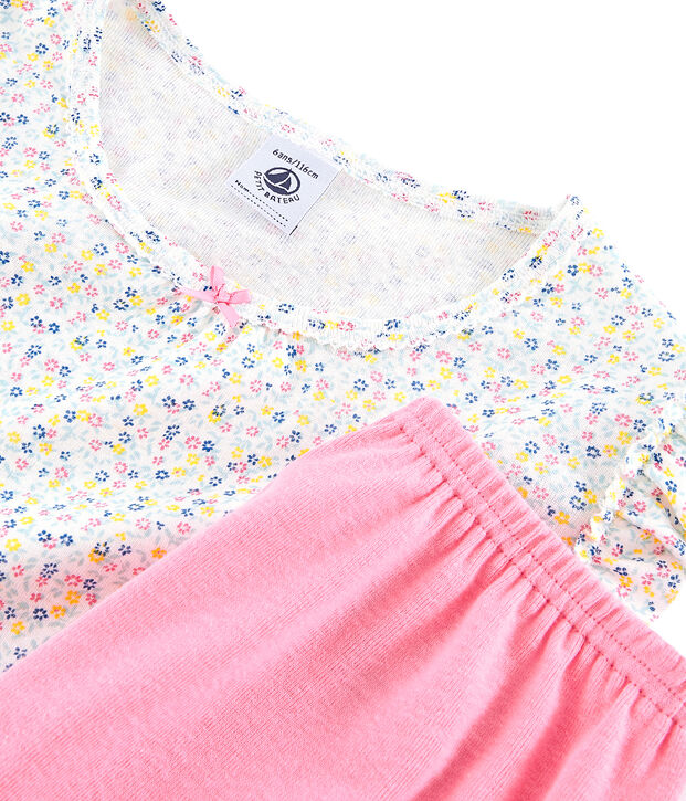 Pijama corto de lino/algod&oacute;n para ni&ntilde;a blanco/multicolor