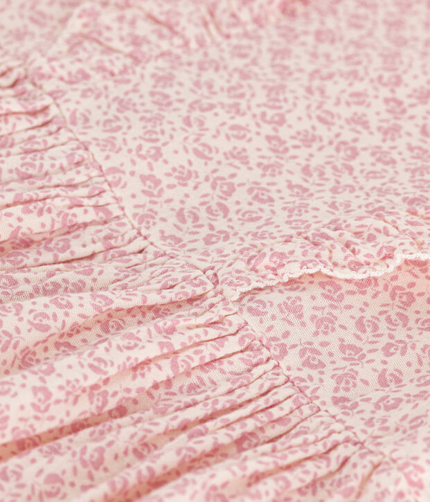 Vestido estampado de manga corta de gasa de algod&oacute;n para ni&ntilde;a crudo/rosa