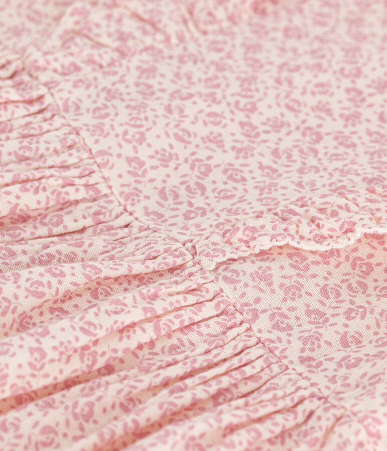 Vestido estampado de manga corta de gasa de algod&oacute;n para ni&ntilde;a crudo/rosa