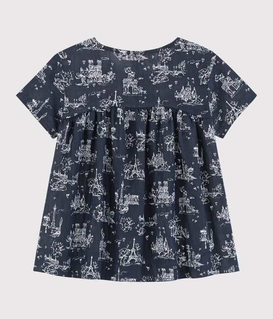 Blusa de manga corta de tejido tubular de niña azul SMOKING/blanco ECUME