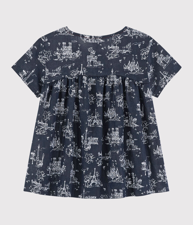 Blusa de manga corta de tejido tubular de ni&ntilde;a azul/blanco